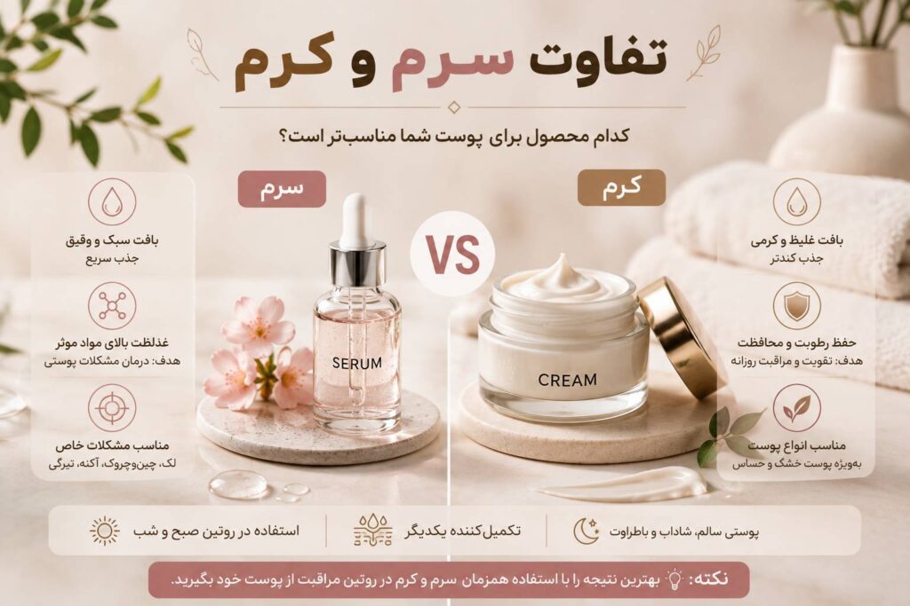 مزایای سرم و کرم و تفاوت آن در گالری مجد