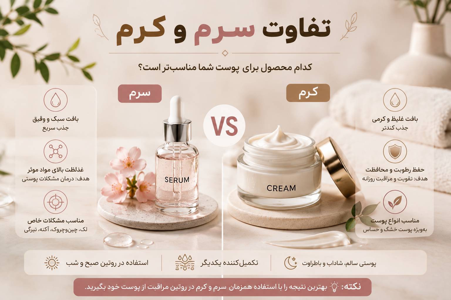 مزایای سرم و کرم و تفاوت آن در گالری مجد